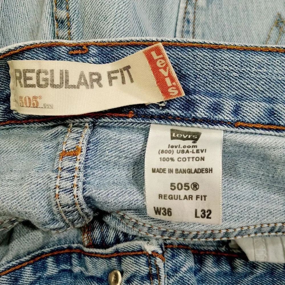 VTG Levis 505‎ Jeans Mens 36x32 Straight Regular Fit Cotton Denim Light Wash